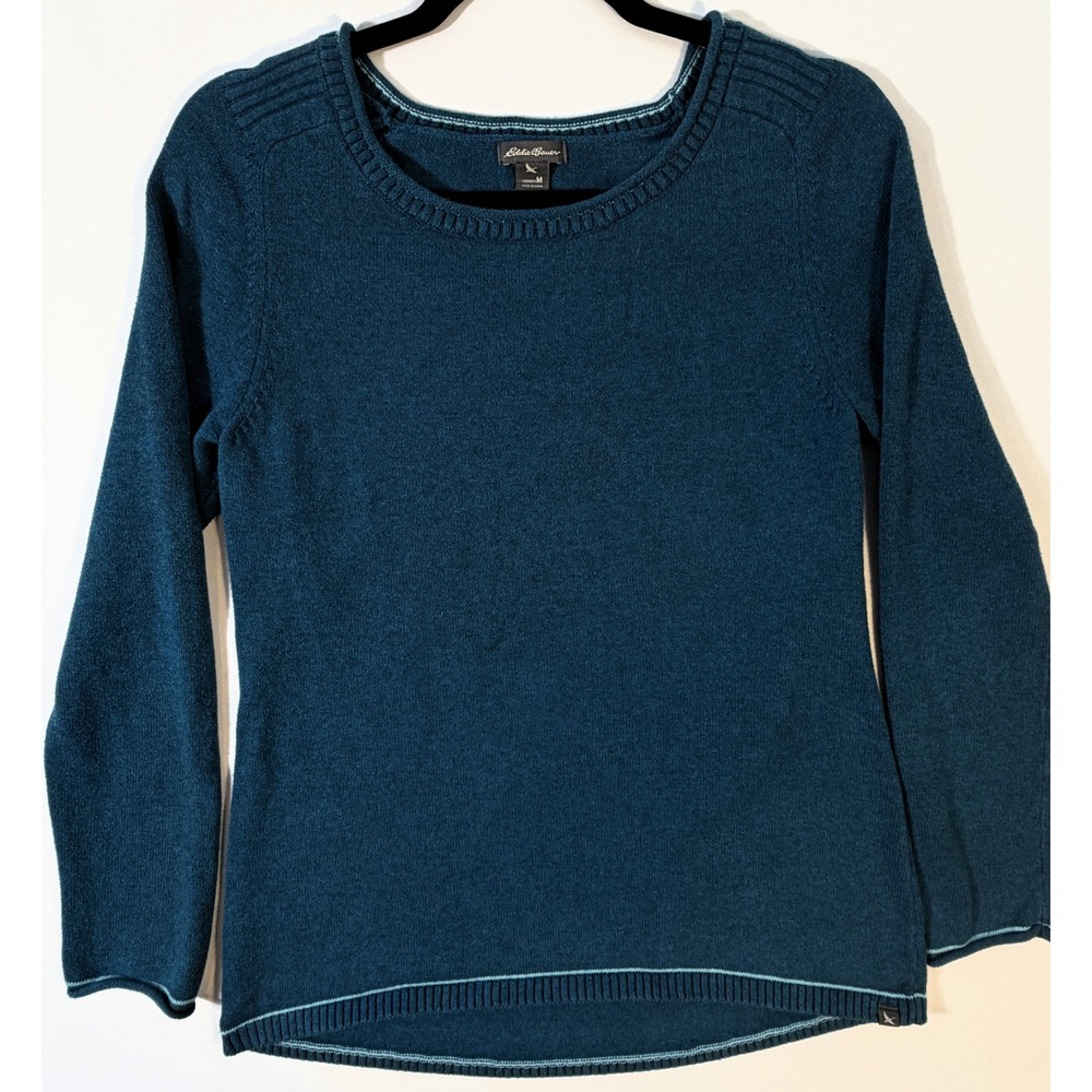 Eddie Bauer Sweater Womens M Teal Blue Excellent Scoop Neck High-Low Knit